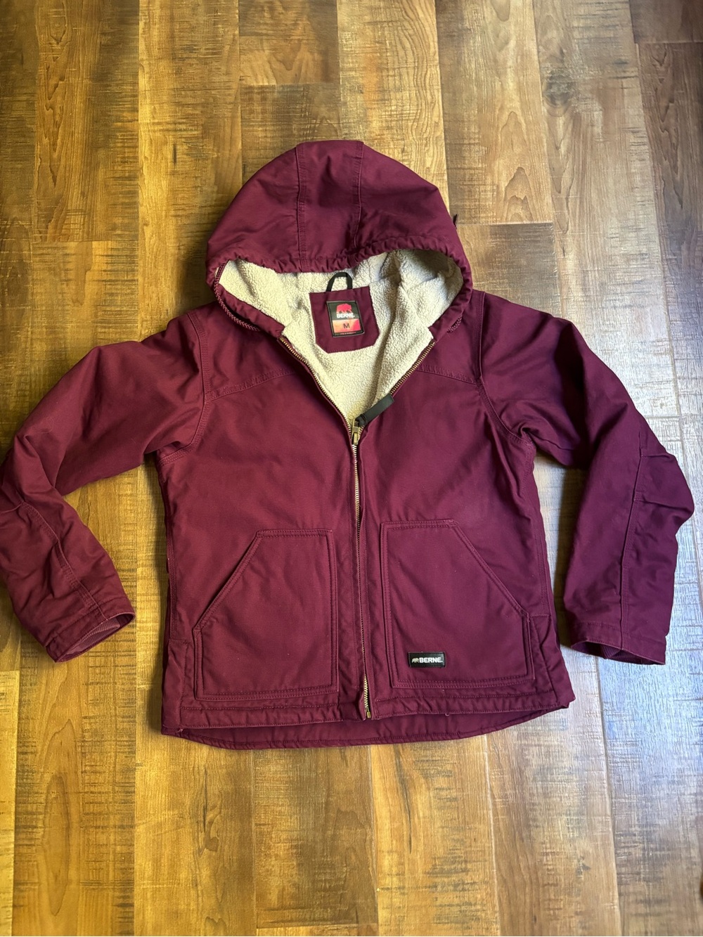 Berne Sherpa Lined Womens Medium Work Duck Canvas Barn Hooded Full Zip Coat